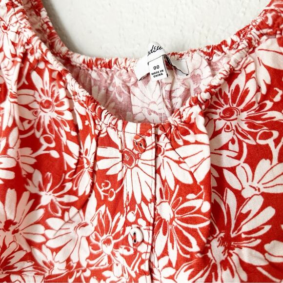 Madewell Dress Womens Mini Red Floral Linen Linen Blend Beachy Summer 00 NEW - Picture 5 of 8